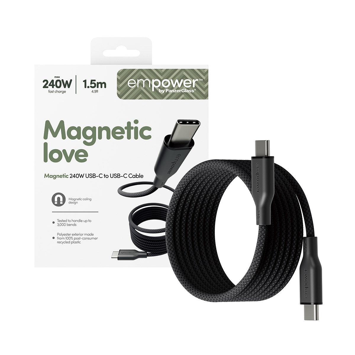 empower by PanzerGlass® Magnetic 240W USB-C to USB-C Kabel | USB 2.0 | 1.5M | Weltall Schwarz